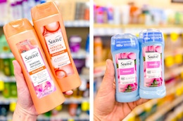 suave shampoo and deodorant collage