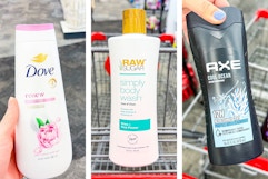 collage image of dove, raw sugar, and axe body wash