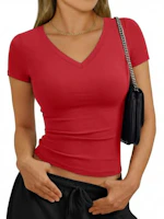 Women's Short Sleeve V Neck Crop Shirt