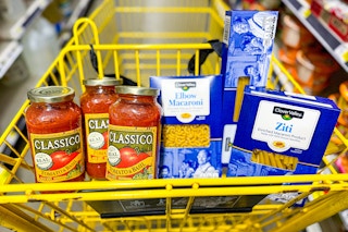 classico and clover valley products in yellow shopping cart