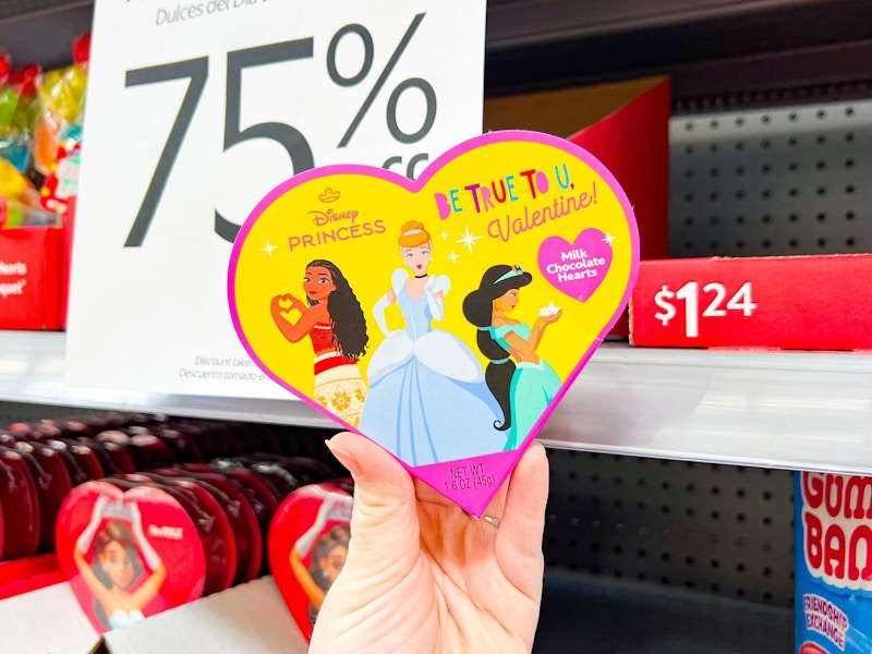 hand holding disney chocolate hearts at walmart