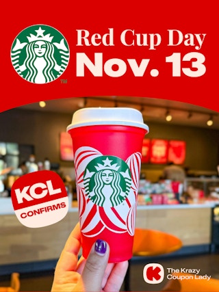 a graphic showing the confirmed date for Starbucks red cup day 2025