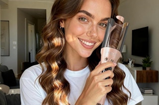woman curling her hair