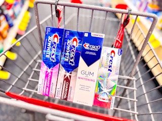 Crest toothpastes in a shopping cart
