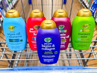 5 OGX Hair Care products in Walmart shopping cart