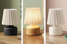 3 target mini faux wood lamps side by side