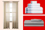 Curtain panels, towels and sheets