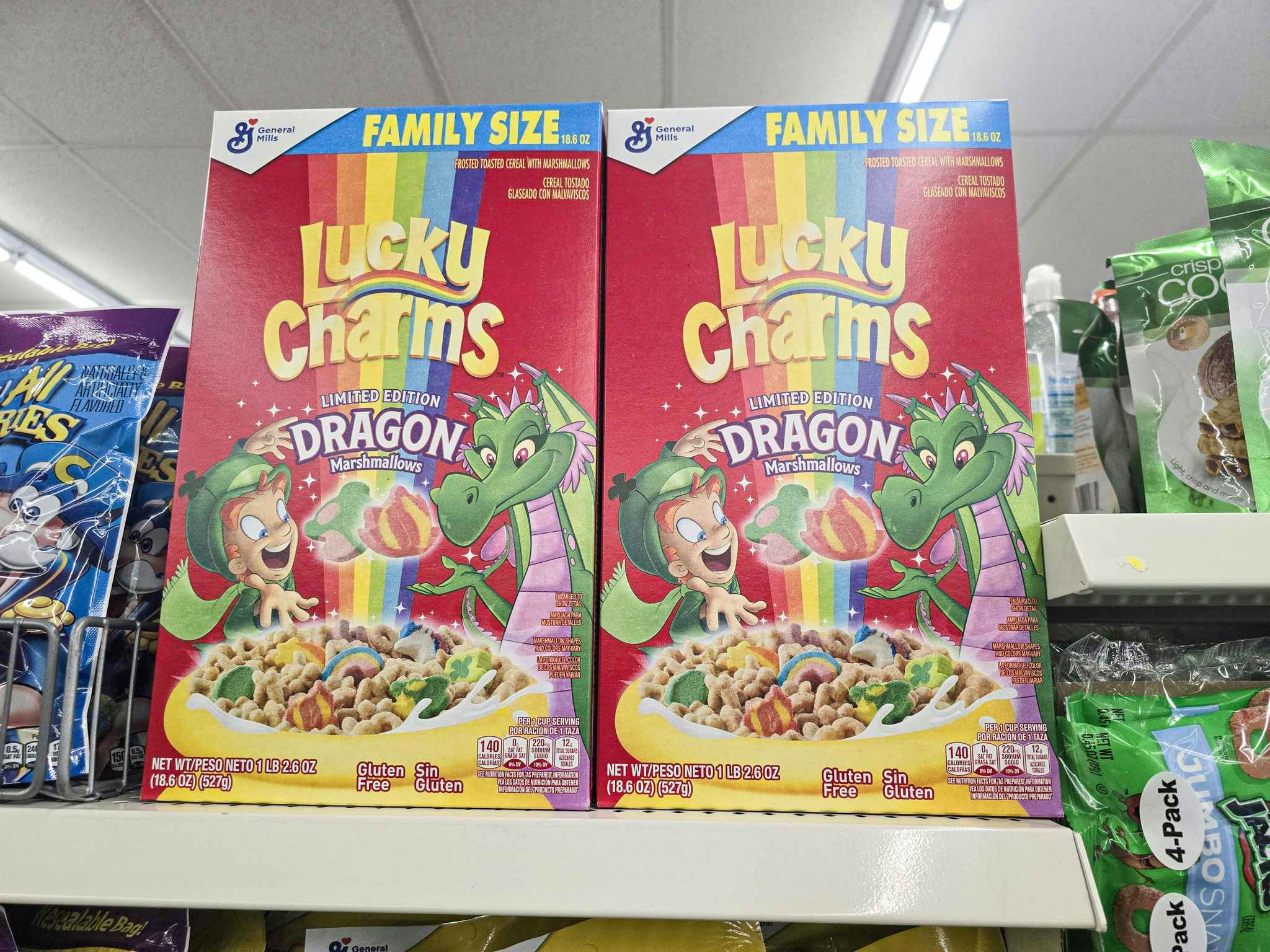boxes of lucky charms cereal on a shelf