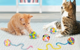 cats playing with yarn balls 
