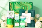 green-themed spa gift basket
