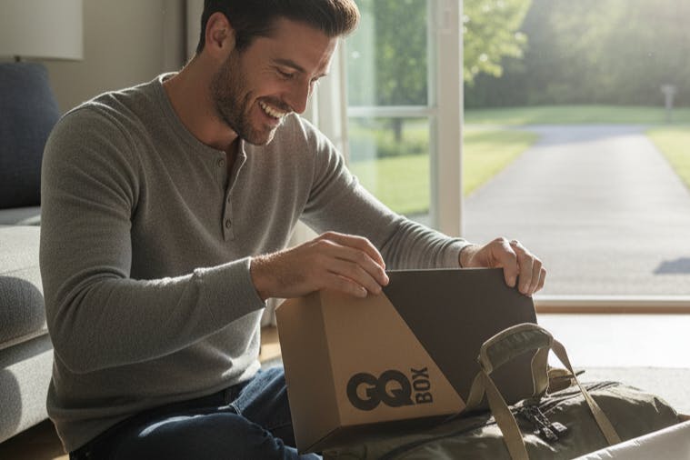 a man opening a gq box