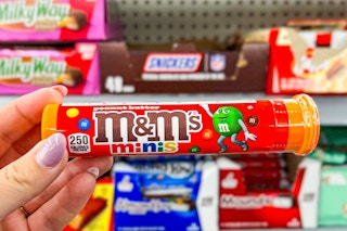 M&Ms Minis Mega Tube in candy section of Walmart