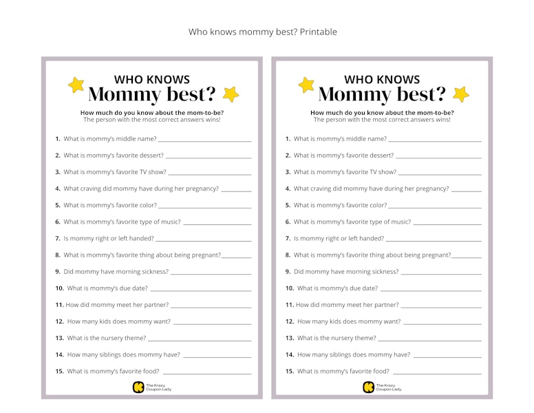 Who knows mommy best trivia game for baby shower