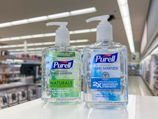 two bottles of purell on store beauty counter