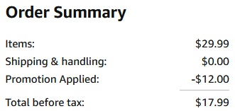 an amazon order summary ending in $17.99