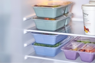 Lifestyle image of Mainstays 120-piece Meal Prep Food Storage Set (green, blue + pink)