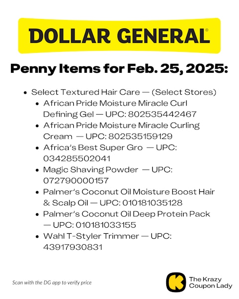 List of the seven items included in the Dollar General Penny List starting on February 25, 2025.