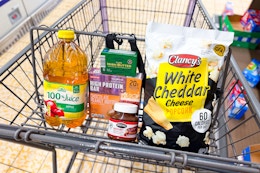 aldi-grocery-dupes-apple-juice-protein-bars-popcorn-hazel-nut-spread-butter