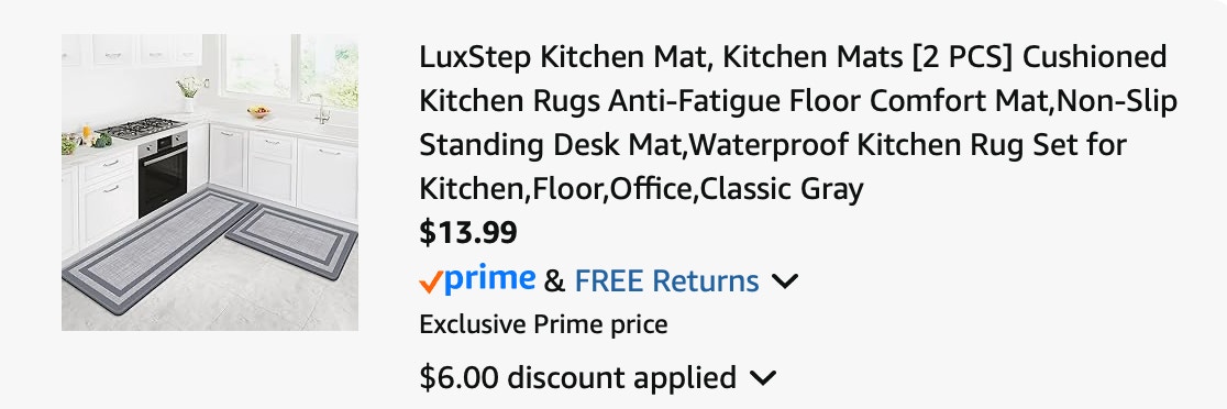 Kitchen mat set Amazon receipt