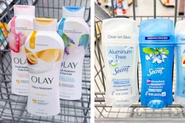 olay body wash and secret deodorant collage image