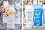 olay body wash and secret deodorant collage image