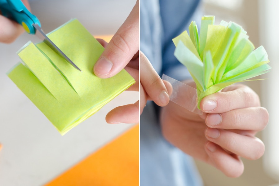 Create a carrot garland with cardstock and tissue paper.