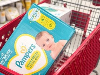 Pampers boxes in shopping cart