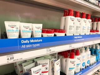 Eucerin products on a store shelf.