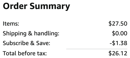 an amazon order summary ending in $26.12