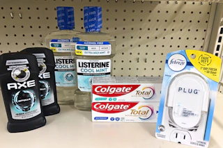 axe, listerine, colgate, febreze on store shelf