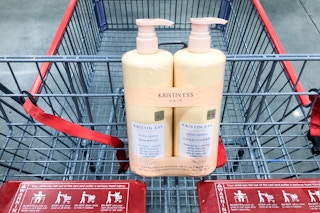 kristin ess shampoo and conditioner in a costco cart