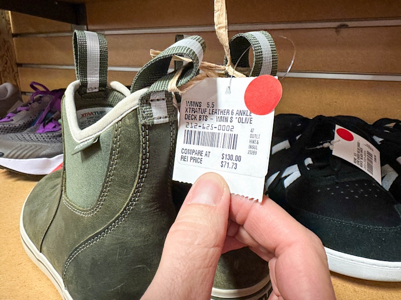 shoes with red tag in rei 