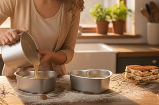 a woman using bake pans