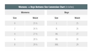 size chart comparing women's sizes to boy's sizes at GAP