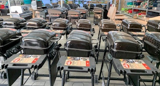 aisle shot of Blackstone grills at Walmart
