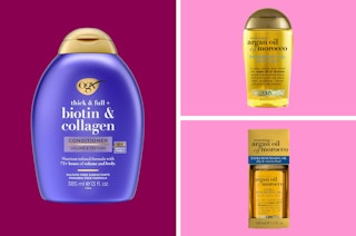 three bottles of hair care products