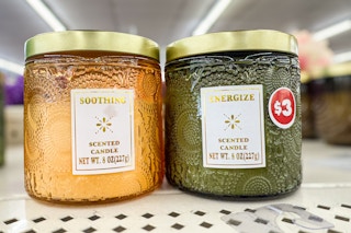 dollar tree energize and soothe candles on store shelf