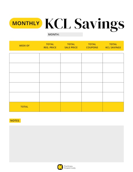 Monthly KCL Savings by Week printable