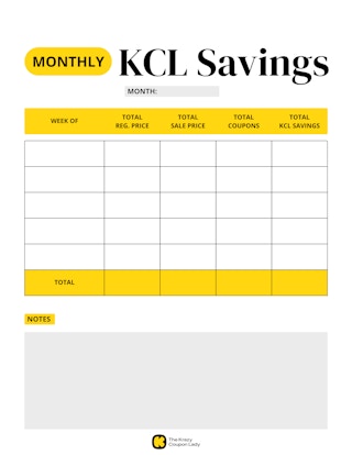 Monthly KCL Savings by Week printable