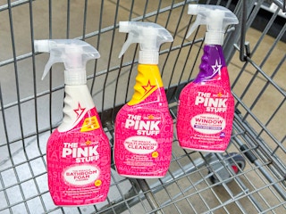 three bottles of the pink stuff spray in walmart cart