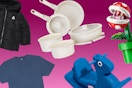 collage with items on a pink gradient background