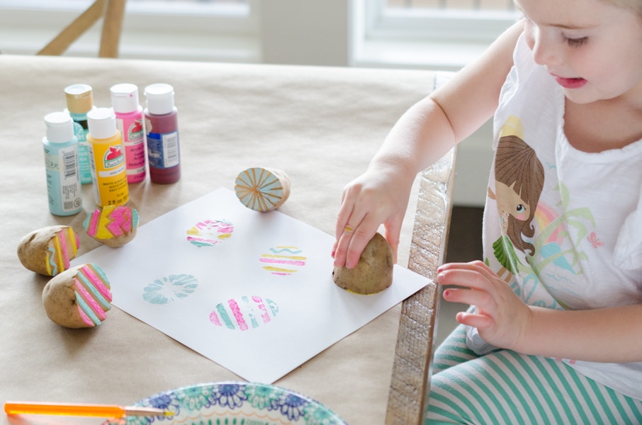 Use a potato to paint eggs.