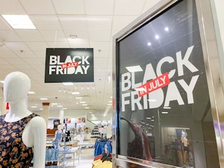 Black Friday in July signs inside a JCPenney store.