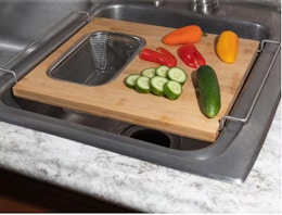 Bamboo Sink Cutting Board With Strainer, Just $26 at the Home Depot card image