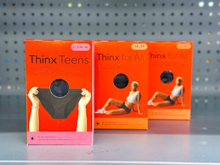 three boxes of thinx period underwear on walmart shelf