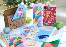 Christmas cards on a table 