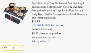 food warming tray Amazon receipt