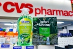 softsoap hand soap next to a 3-pack of irish spring bar soap with a cvs pharmacy sign in the background
