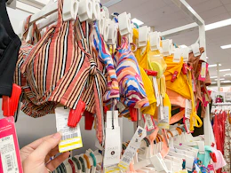 Clearance swimwear on a rack at Target