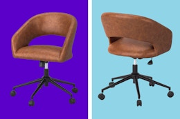 barrel back swivel office chairs sitting side by side